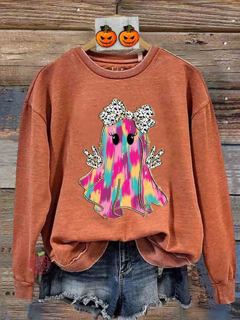 Retro Colorful Coquette Gold Glitter Ghost Print Sweatshirt