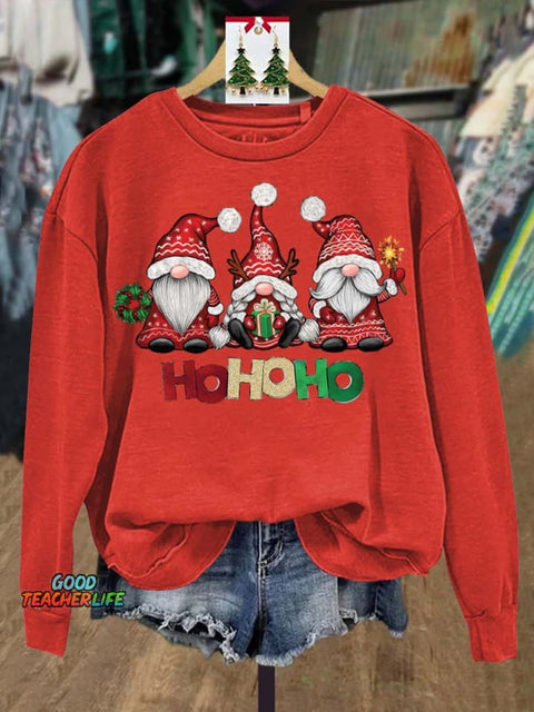 Lovely Christmas Gnomes Art Print Casual Sweatshirt
