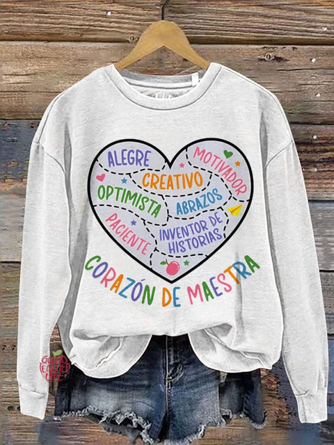 Corazon Maestra De Español Spanish Teacher Casual  Sweatshirt