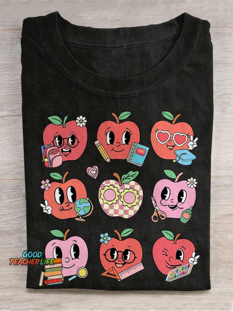 Teacher Squad Teach With Love Apple Casual Print T-shirt