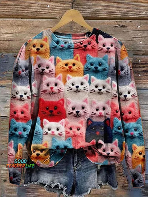 Lovely Cats Pattern Art Print Casual Sweatshirt