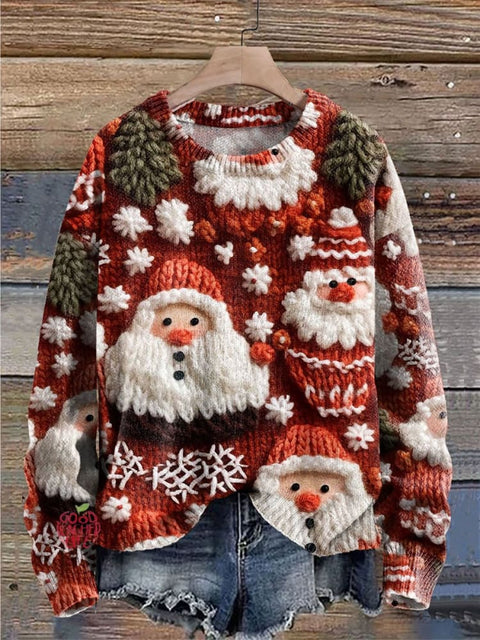 Santa Print Knit Pullover Sweater