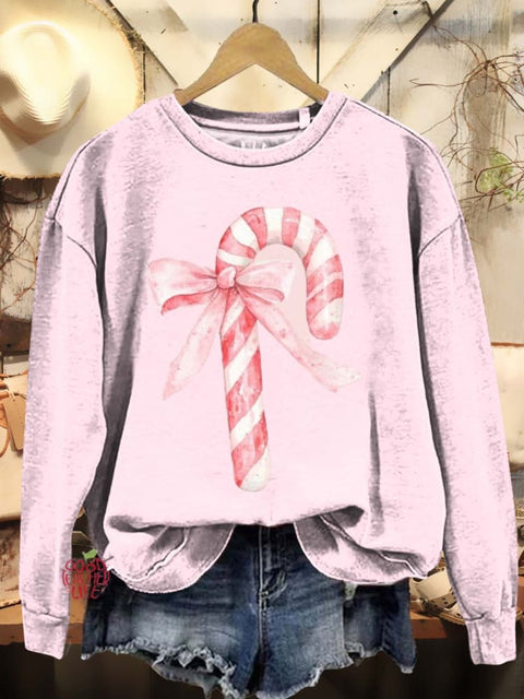 Christmas Bow Cane Art Print Casual Sweatshirt