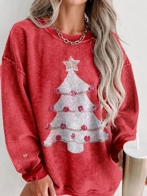 Women's Sweet Christmas Tree Casual Print Shirt