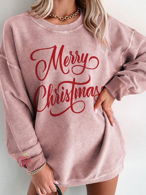 Women's Merry Christmas Casual Print Corduroy Sweatshirt