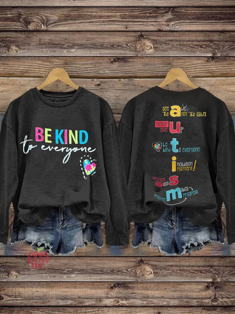 BE KIND TO EVERYONE, focus on mental health crew neck long-sleeved sweatshirt