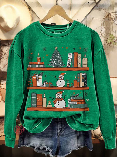 Cozy Christmas Bookshelf Reader Book Club Casual Sweatshirt