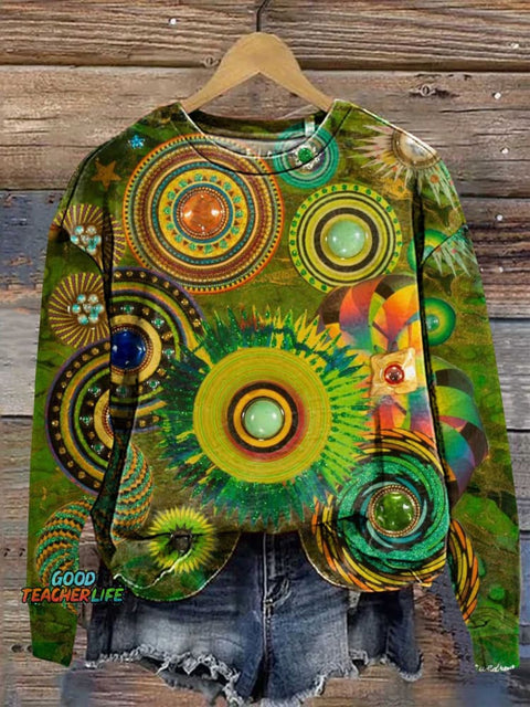 Retro Ethnic Pattern Casual Sweatshirt