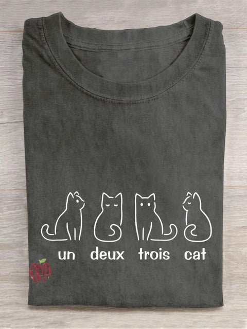 Un Deux Trois Cat French Teacher Casual Print T-shirt