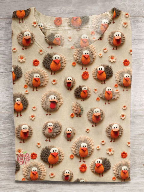 Cute Little Turkeys Fall Thanksgiving Print T-shirt