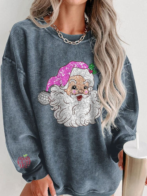 Women's Glitter Christmas Santa Claus Casual Print Shirt