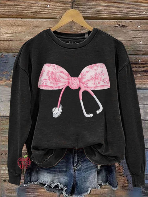 Pink Coquette Nurse Stethoscope Bow Casual  Sweatshirt