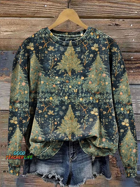 Cozy Retro Christmas Print Casual  Sweatshirt