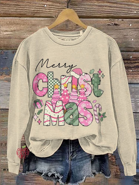 Merry Christmas Christmas Tree Casual Print Sweatshirt