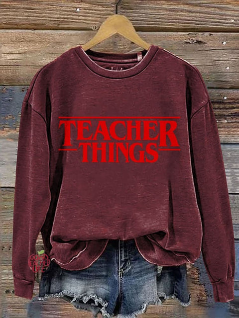 Teacher Things Casual Print Sweatshirt