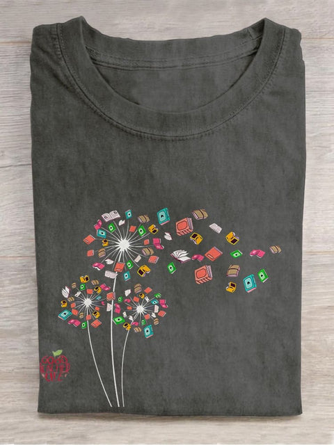 Dandelion Books Reading Lover Casual Print T-shirt