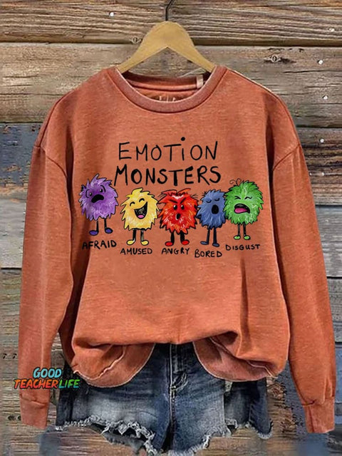 Funny Emotion Monsters Casual Print Sweatshirt