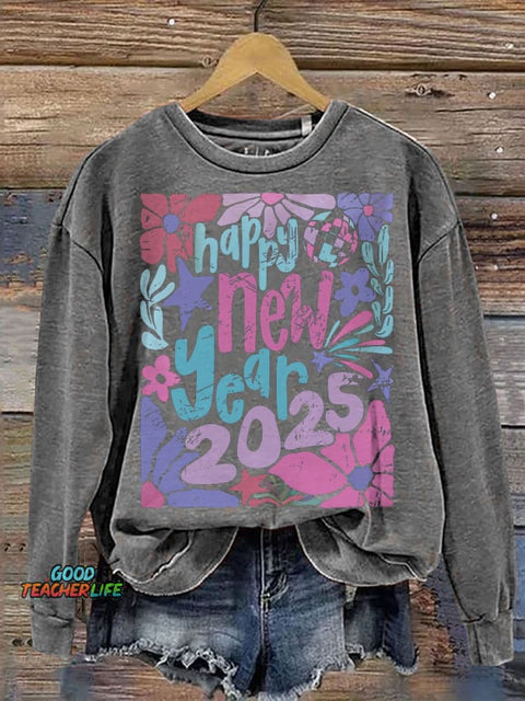 Happy New Year 2025 Casual Print Sweatshirt