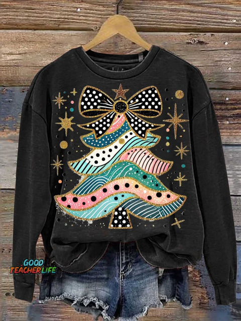 Christmas Tree Bow Casual Sweatshirt