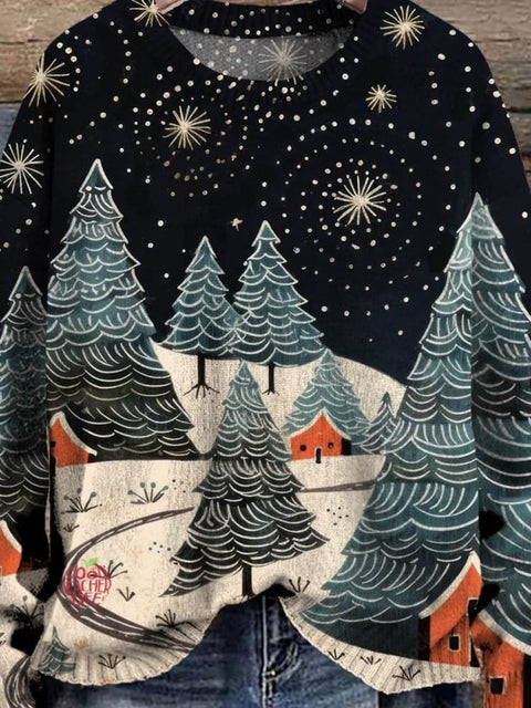 Christmas Tree Decorations Art Print Casual Knit Pullover Sweater