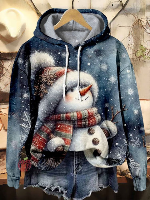 Cute Snowman Christmas Tree Print Casual Hoodie Sweatshirt