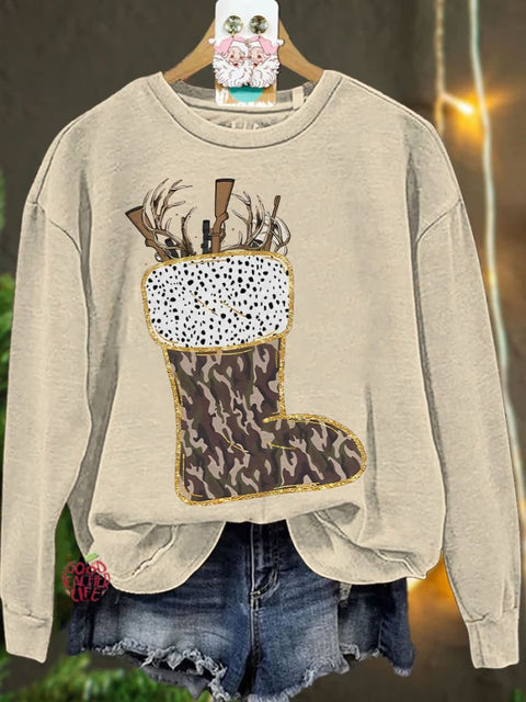 Camo Christmas Stocking Casual Sweatshirt