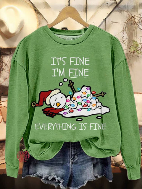 It's Fine I'm Fine Melting Snowman Teacher Christmas Casual Print Sweatshirt