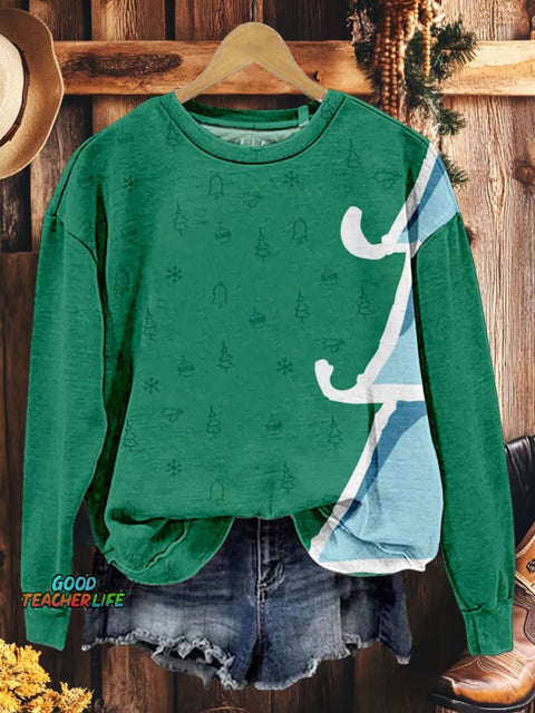 Contrasting Colors Christmas Tree Holiday Casual Print Sweatshirt