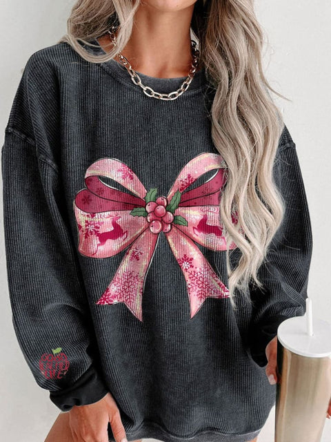 Women's Coquette Christmas Casual Print Corduroy Sweatshirt