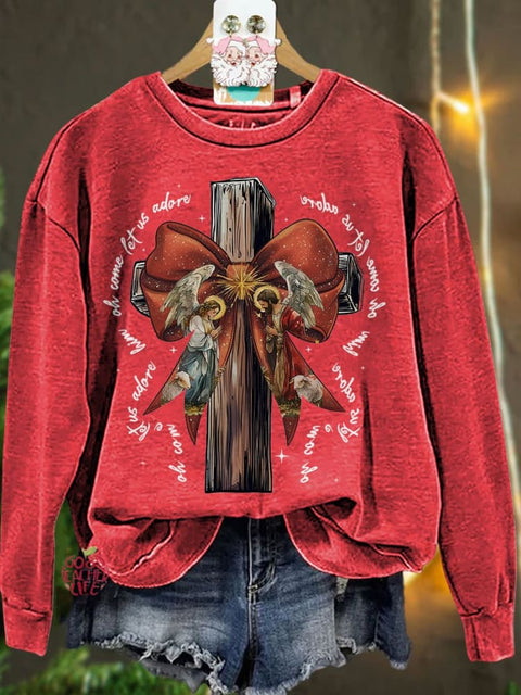 Jesus Christmas Bow Glitter Casual Sweatshirt