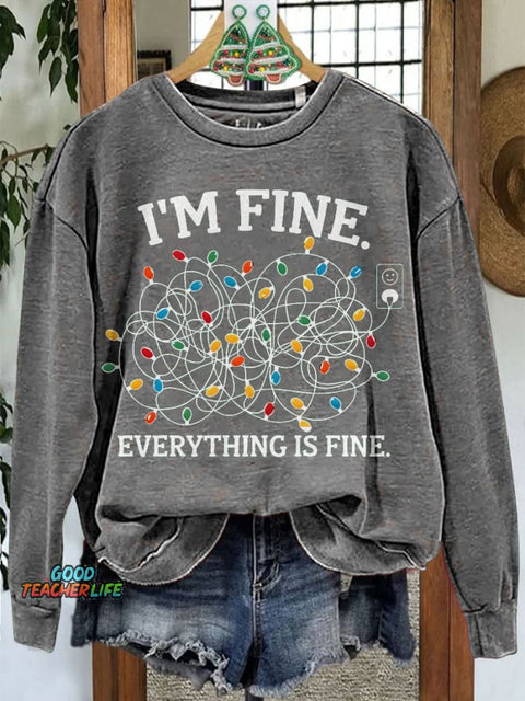 Merry Christmas I'm Fine Christmas Lights Casual Print Sweatshirt