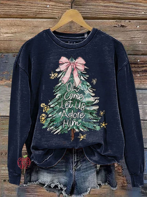 Oh Come Let Us Adore Him Jesus Christmas Casual Print Sweatshirt