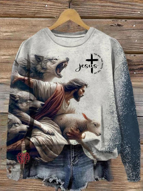 Jesus And Lamb The Way The Truth The Life Art Print Casual Sweatshirt