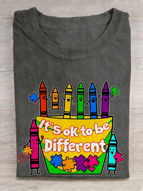 It's Ok To Be Different We're All Different Teacher Casual Print T-shirt