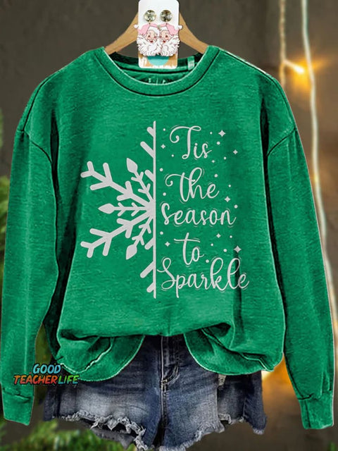 Christmas Tis The Season to Sparkle Snowflake Winter Casual  Sweatshirt