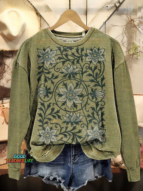 Retro Floral Pattern Casual Sweatshirt