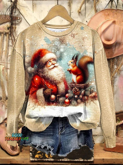 Lovely Christmas Santa Art Print Casual Sweatshirt