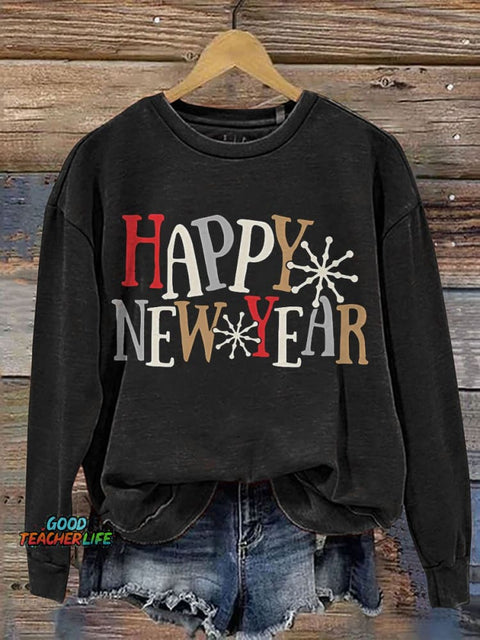 Happy New Year Casual Print Sweatshirt