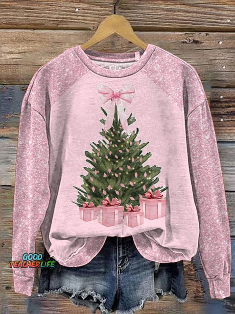 Lovely Watercolor Christmas Tree Art Printed Casual  Sweatshirt