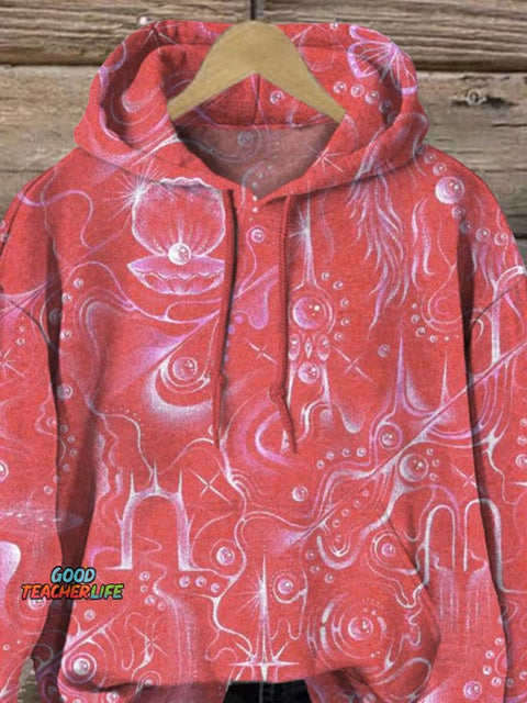 Elegant Abstract Pearl And Shell Art Printed Casual Sweatshirt