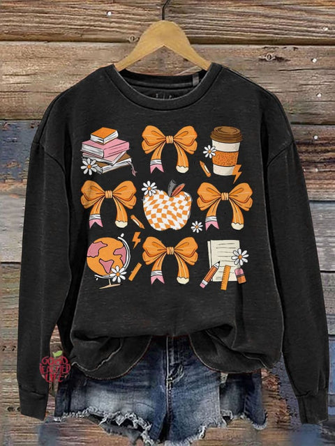 Teacher Fall Autumn Retro Fall Coquette Bow Casual  Sweatshirt