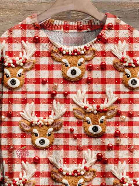 Christmas Gift Christmas Deer Art Print Knit Pullover Sweater