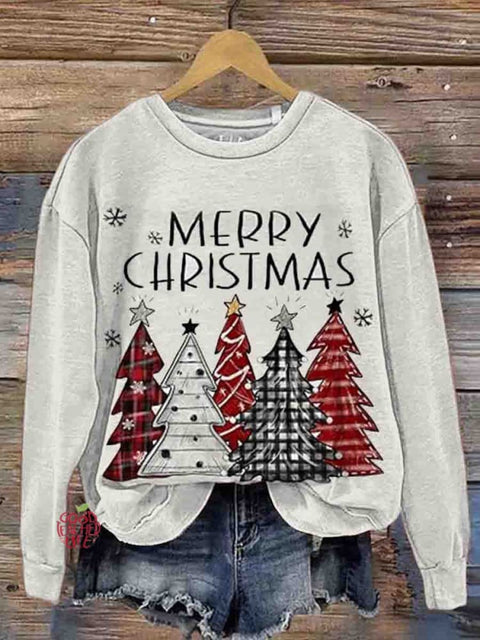 Women's Round Neck Christmas Print Casual Long Sleeve Sweatshirt