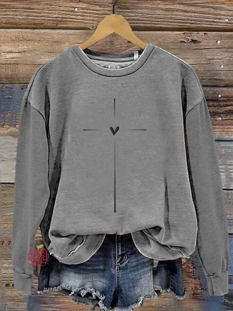 Christian Cross Printed Casual Sweatshirt