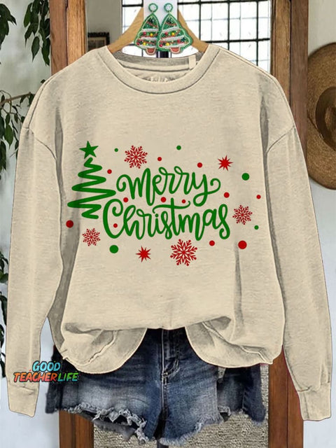 Merry Christmas Tree Christmas Casual Print Sweatshirt