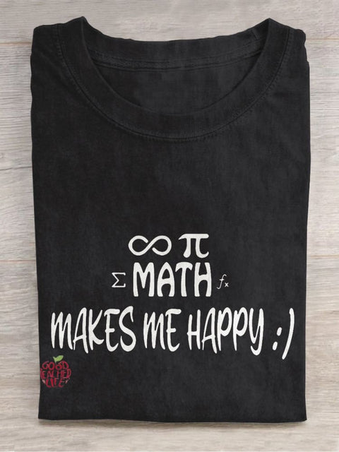 Math Makes Me Happy Casual Print T-shirt