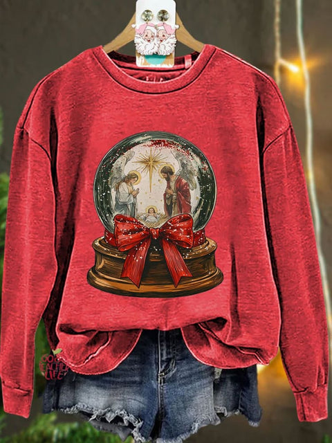 Jesus Christmas Bow Glitter Casual Sweatshirt