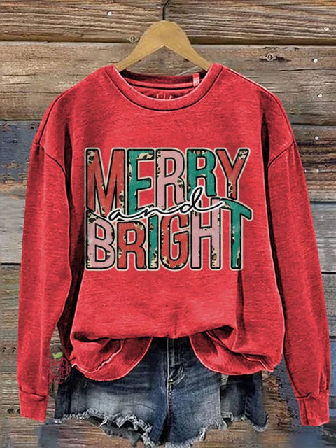 Christmas Merry Bright Retro Printed Casual Sweatshirt