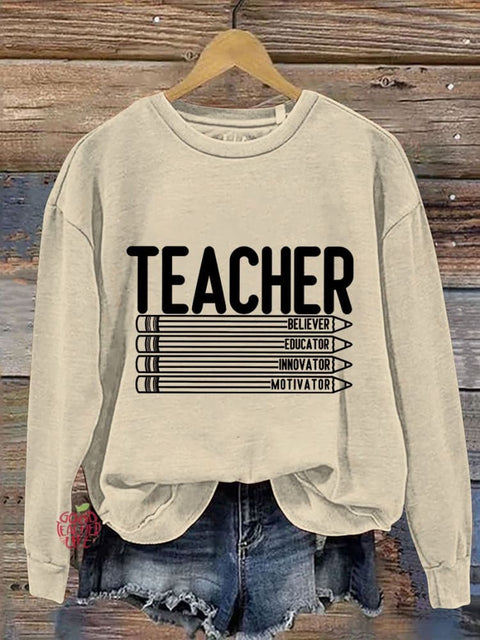 Retro Teacher Casual Print Sweatshirt