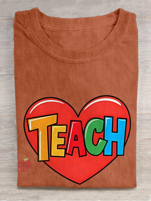 Teacher Heart Love Casual Print T-shirt